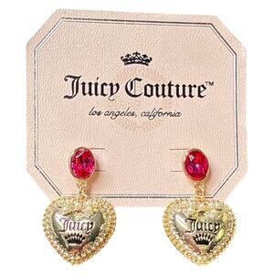 NWT Juicy Couture Pave Heart Drop Earrings – Gold Tone & Ruby Pink
